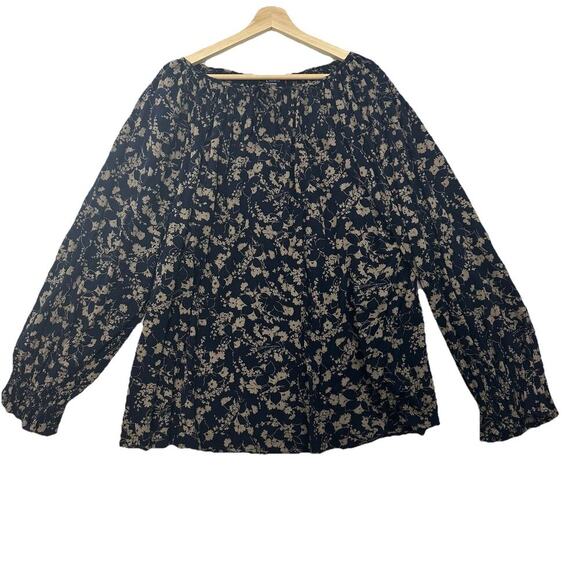 Chaps Floral Blouse Top Womens 2X Gauzy Pleated Ruffle Sleeve Peasant Cottage - Picture 1 of 11